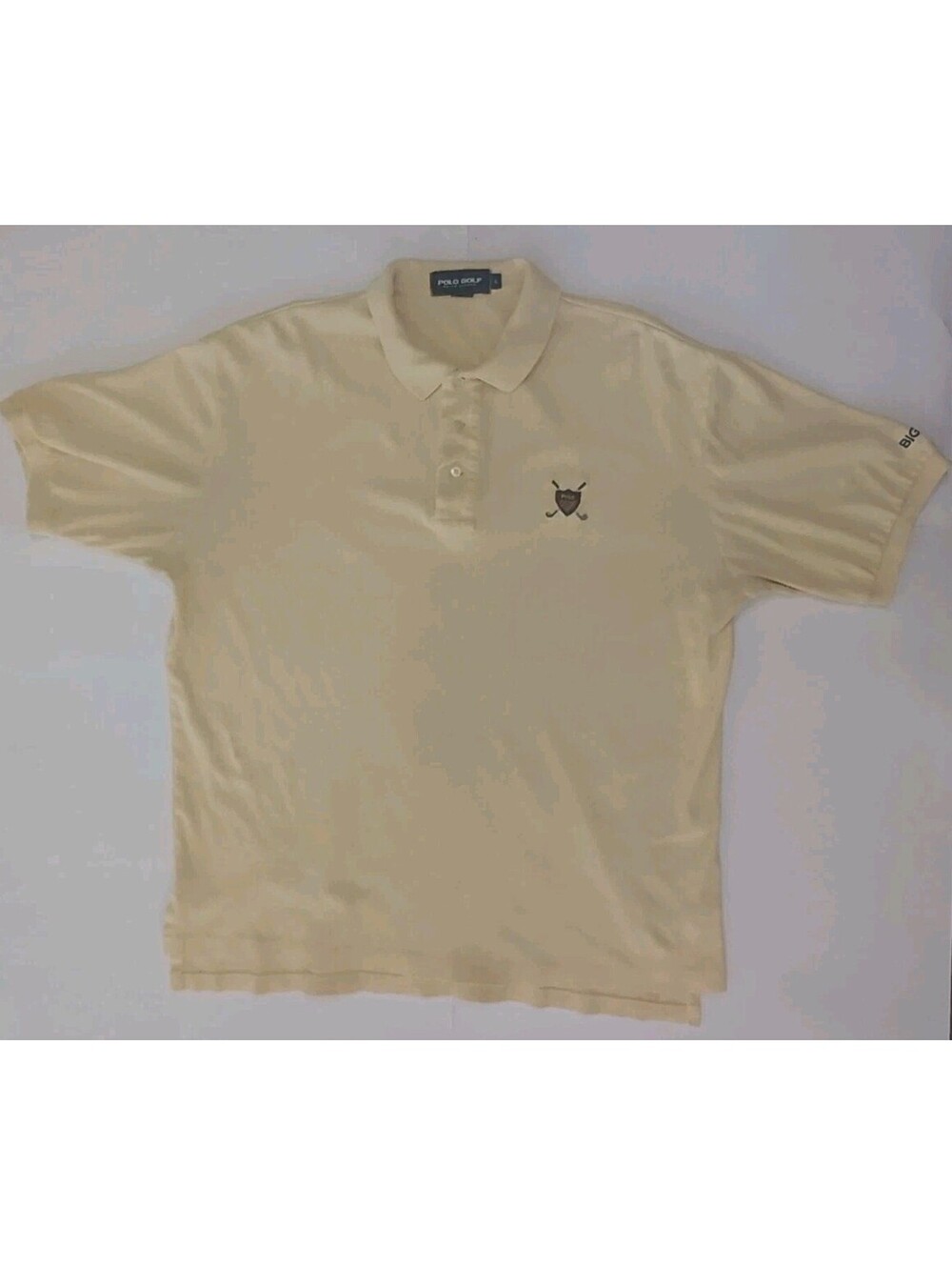 Vintage Polo Golf Tartan Crest Polo Shirt Large Yellow Made In USA Bighorn CC